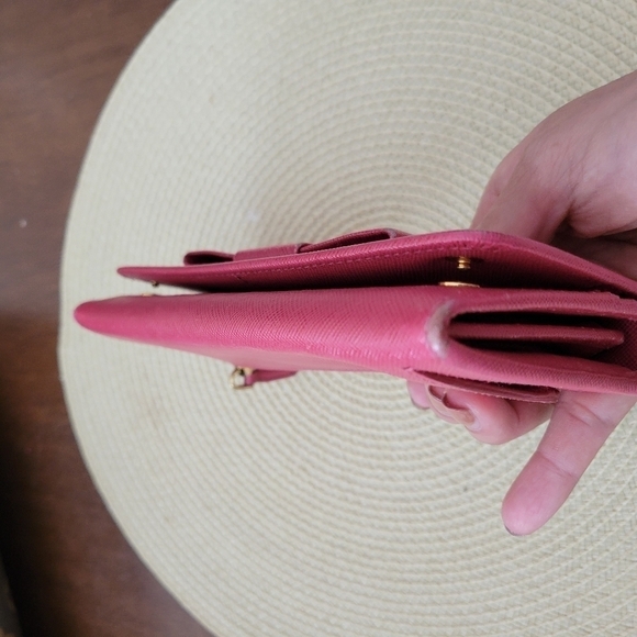 Prada Saffiano Fiocco Leather Bow Continental Flap Wallet Pink Peonia - Picture 10 of 14